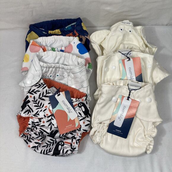 Esembly Organic Cotton Cloth Diapering Inner & Outer Sz 1  4pk Outer 3pk Inner - Picture 1 of 15